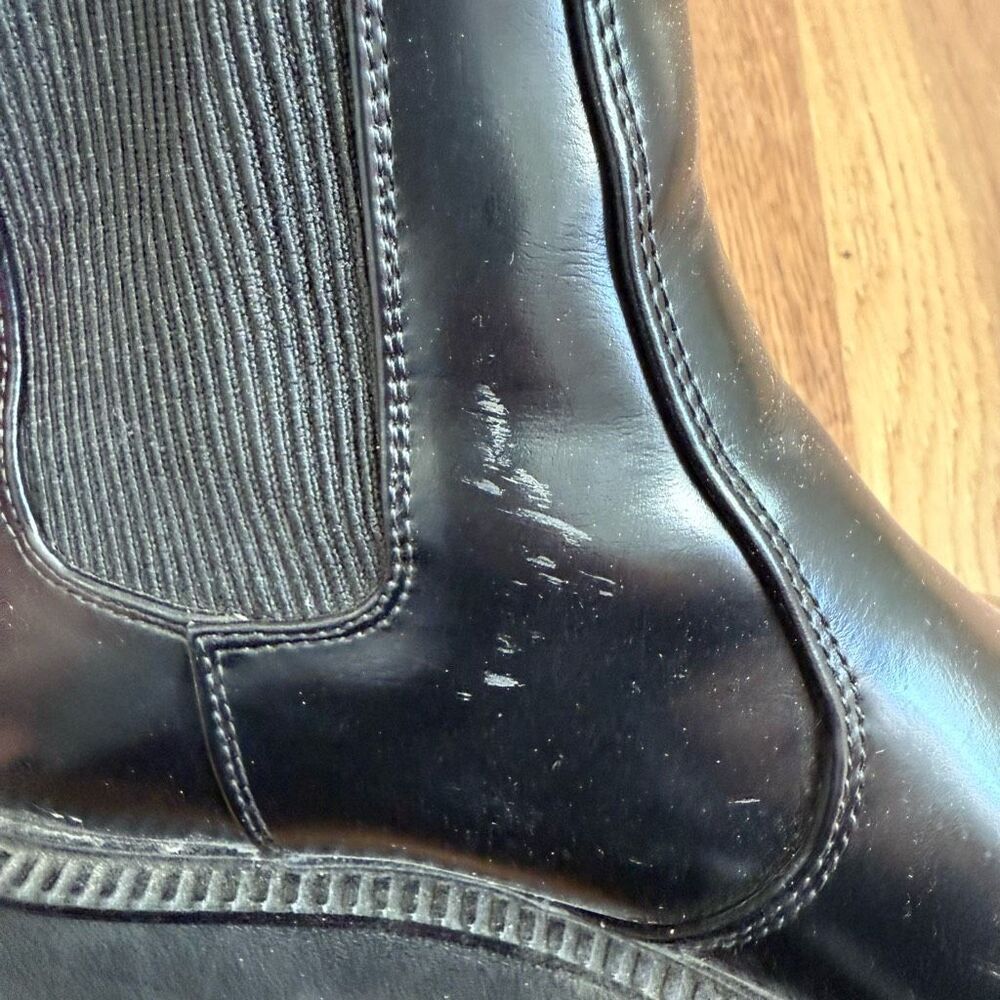 Zara Faux Patent Leather Chelsea Boots Black Block Heel 38 7.5 - Picture 9 of 10